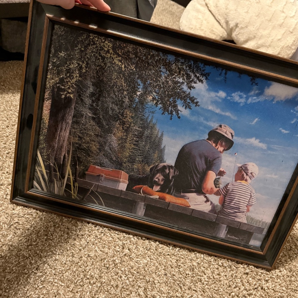 Rustic Black Framed Fishing Scene Wall Art